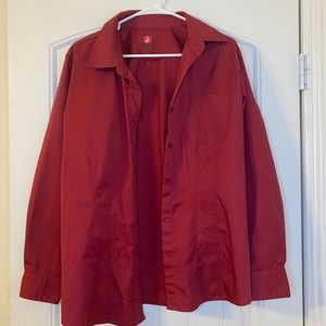red long sleeve button up shirt